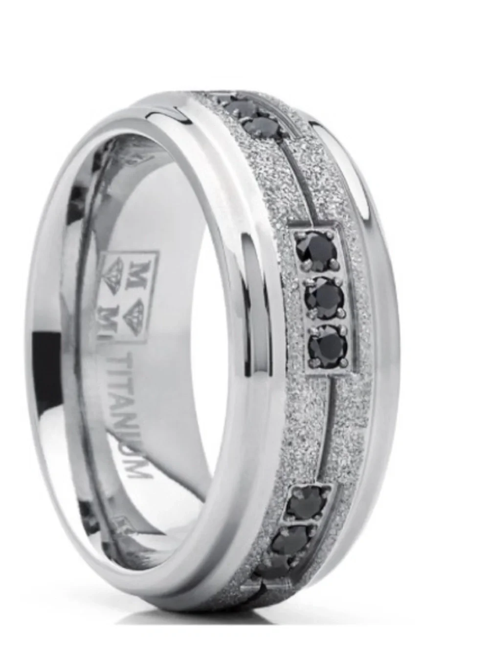 NWT-Men's Black Trinity Titanium 8mm Comfort Fit CZ Wedding Band,Shimmer Finish